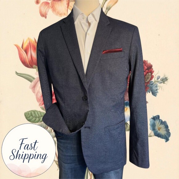 OLD NAVY Mens Blazer Sport Coat Two Button Jacket LARGE L (44L) Navy Blue Cotton - Picture 1 of 16